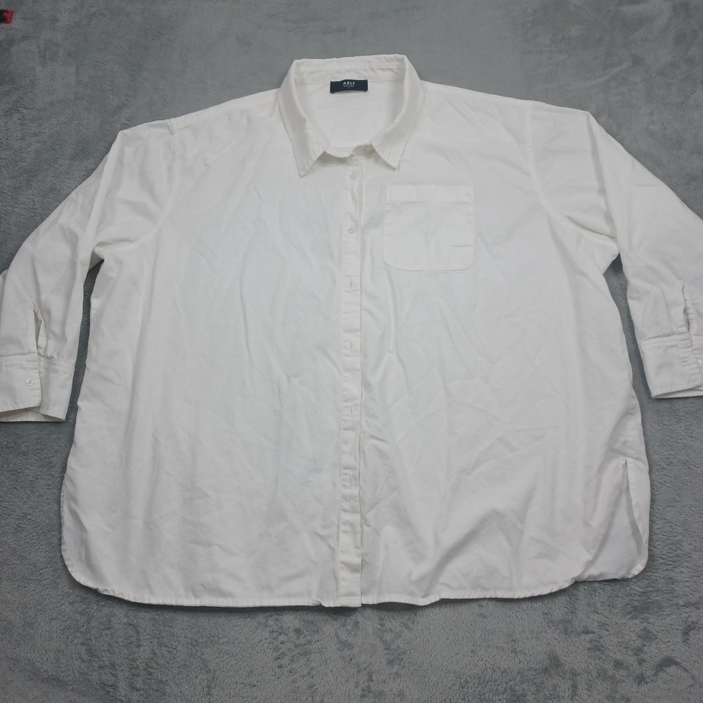 Able Top Womens 1X White Button Up Long Sleeve Preppy Casual